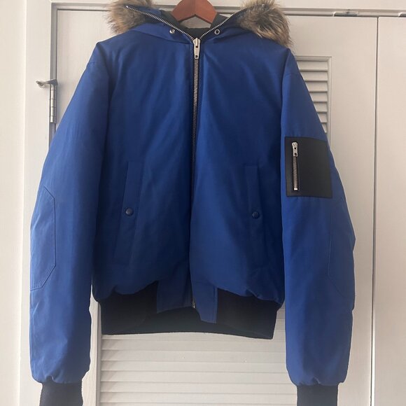 The Kooples Jackets & Blazers - Kooples Blue & Black Puffer Jacket with Faux Fur Hood